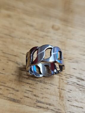 Stainless Steel Curb Chain Shape Ring - Cuban Link Wide Ring - Silver - Size 6.5